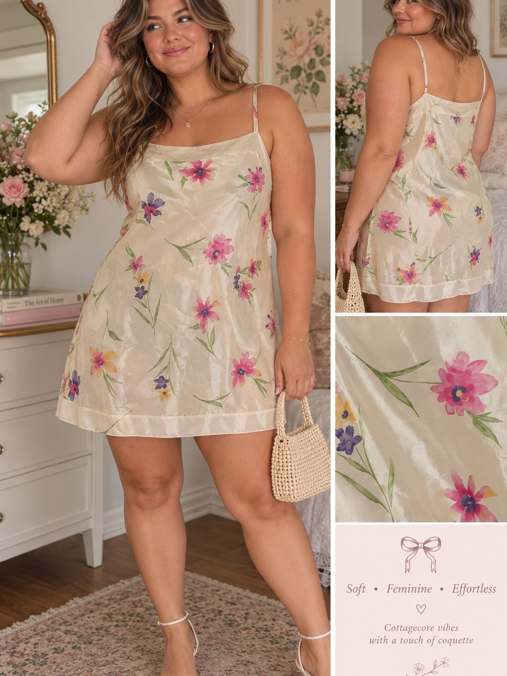 VTG Valerie Stevens Floral Sheer Slip Dress 1X Romantic Coquette Cottagecore
